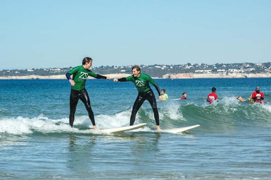 Albufeira: Small Group Surf Lesson with Private Instructor - Standing on the board at Galé Beach