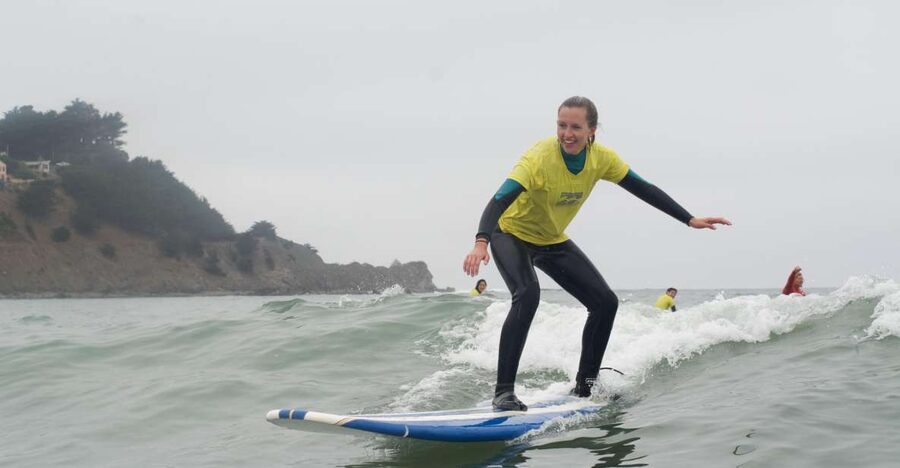 Beginner Surfing Lesson - Pacifica or Santa Cruz - Riding whitewater before heading farther out
