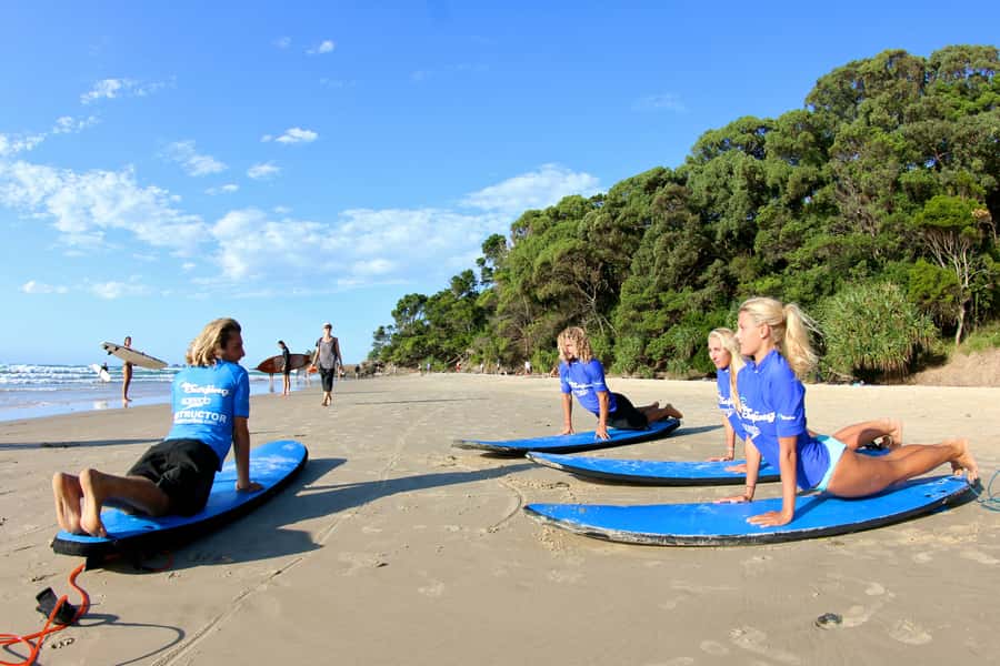 Byron Bay: 2-Hour Small Group Surf Lesson - Getting on the board in the shallow water